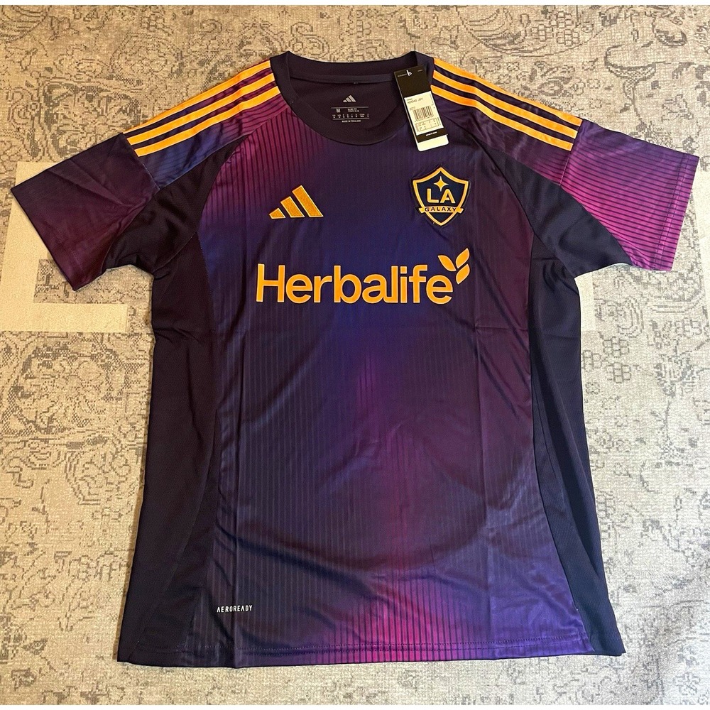 adidas LA Galaxy MLS Aeroready Men's M Purple/Gold Soccer Jersey Herbalife
